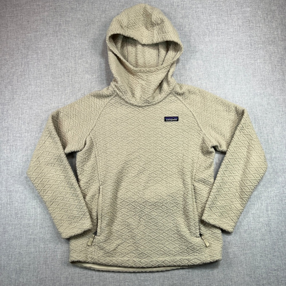 Patagonia Diamond Capra Hoody Women Small Pelican Beige Fleece Pullover Gorpcore